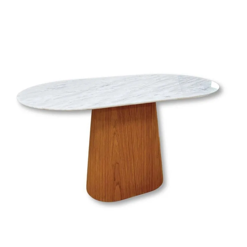Mesa de Jantar Cone 6 Lugares Retangular Arredondada Mármore Branco 180X100CM - OUTRAS