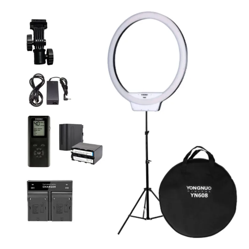 Ring Light Yongnuo Yn608 Led (3200k-5500k) + Fonte + Tripé + Baterias + carregador