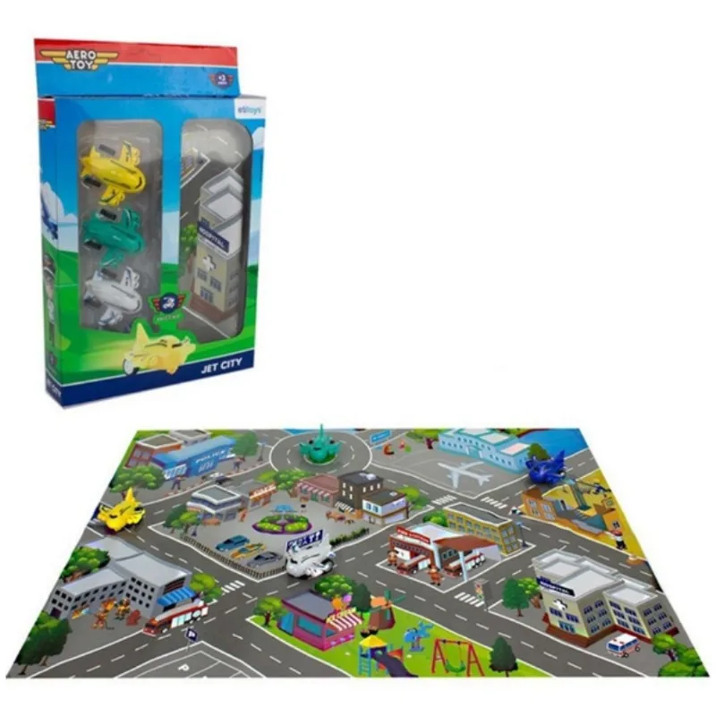 Tapete Pista + Aviões Brinquedo Educativo Menino