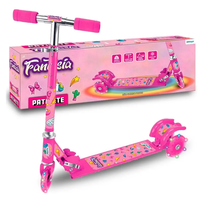 Patinete Etitoys Fantasia c/ Luz c/ 3 Rodas Rosa - ETITOYS - Brinquedos