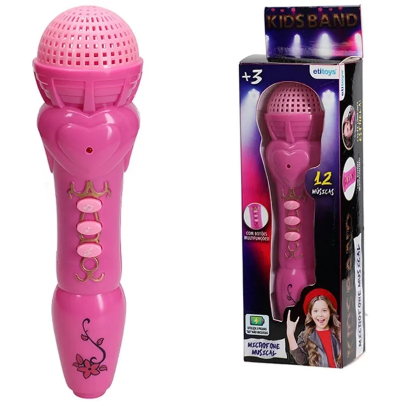 Brinquedo microfone musical A pilha com luz E 12 canções etitoys