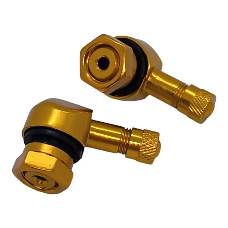 Par Válvula Bico Pneu Esportivo 90 Graus Dourado Cx3