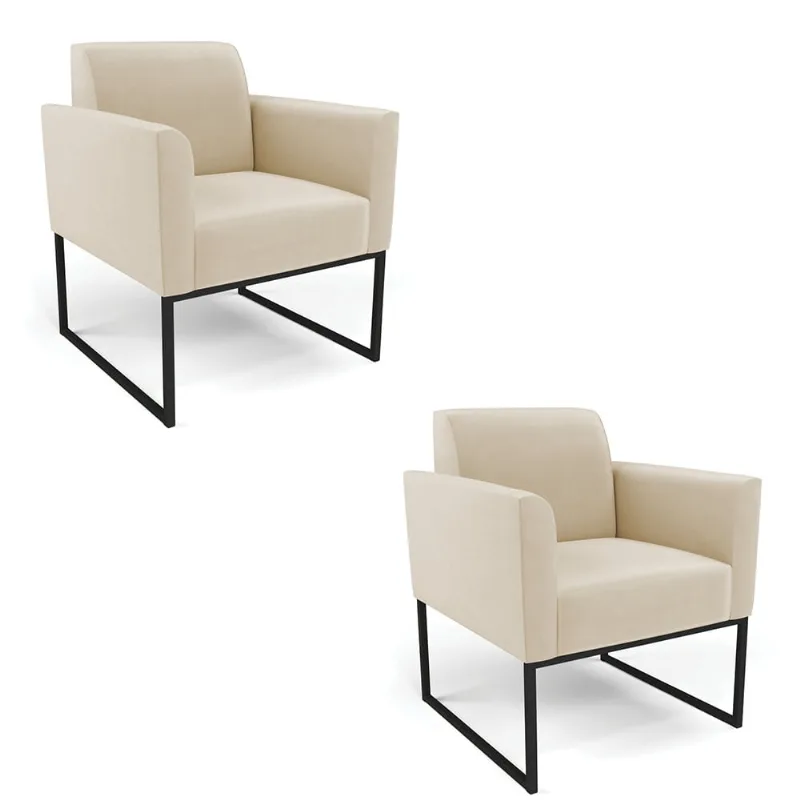 Kit 2 Poltronas Base Industrial Preto Marisa Suede D03 - D?Rossi Bege