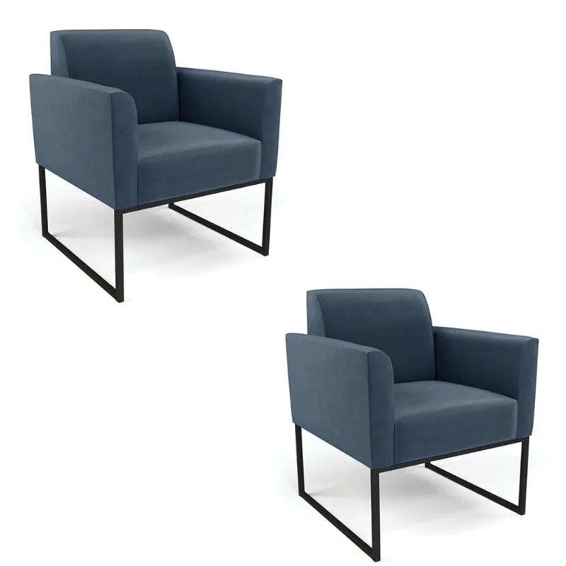 Kit 2 Poltronas Base Industrial Preto Marisa Suede D03 - D?Rossi Azul Marinho