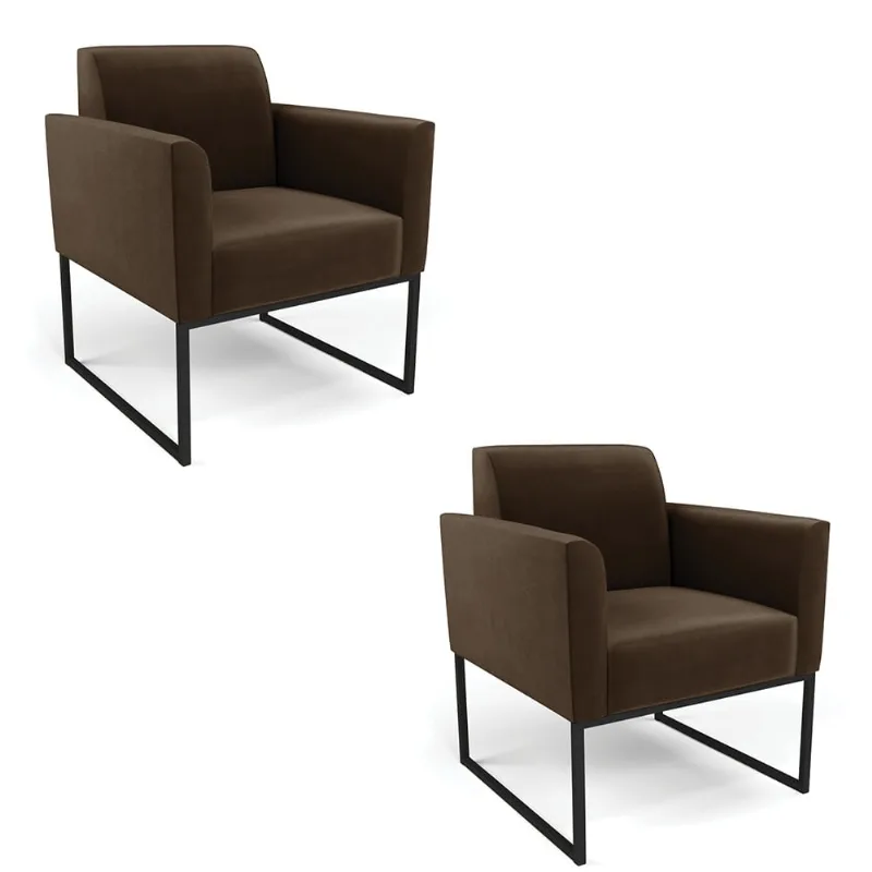 Kit 2 Poltronas Base Industrial Preto Marisa Suede D03 - D?Rossi Marrom