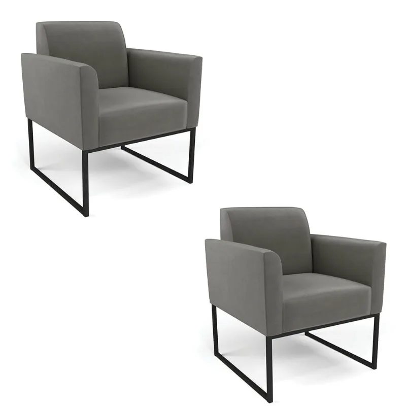 Kit 2 Poltronas Base Industrial Preto Marisa Suede D03 - D?Rossi Grafite