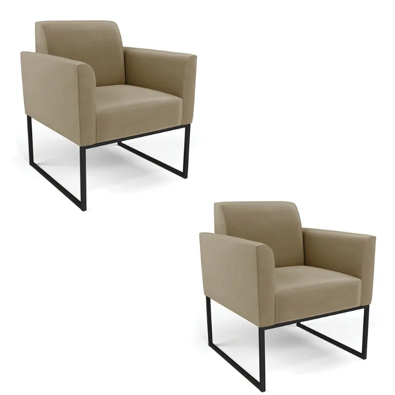 Kit 2 Poltronas Base Industrial Preto Marisa Suede D03 - D?Rossi Marrom Rato