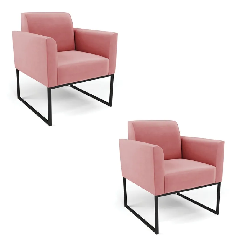 Kit 2 Poltronas Base Industrial Preto Marisa Suede D03 - D?Rossi Rose