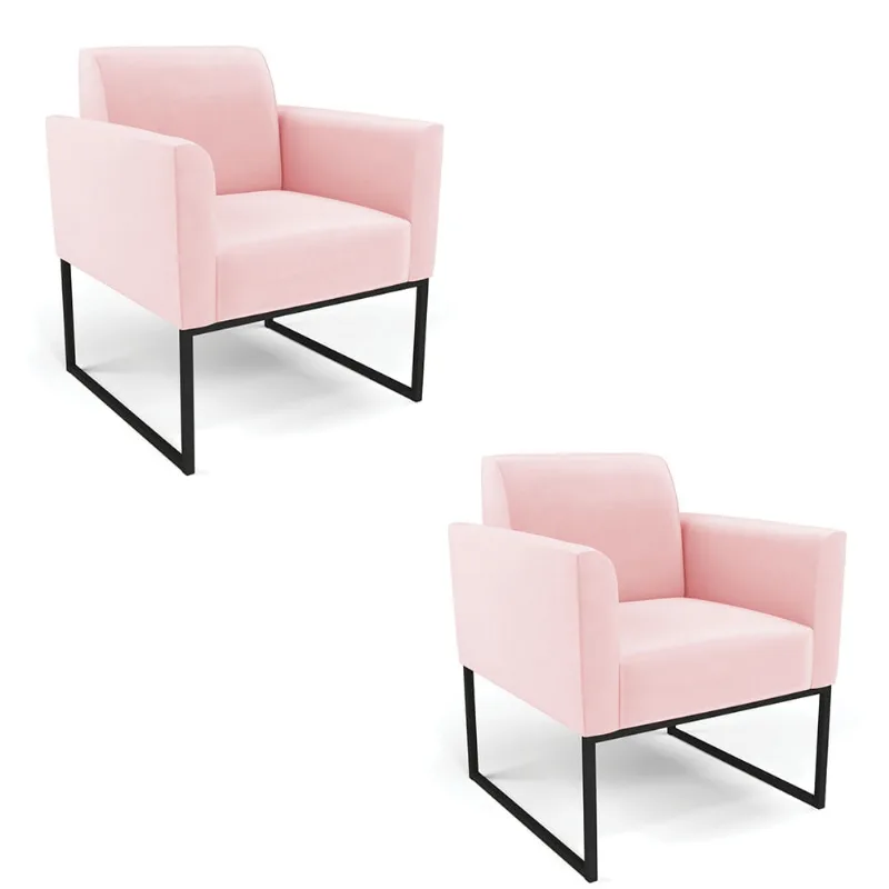 Kit 2 Poltronas Base Industrial Preto Marisa Suede D03 - D?Rossi Rosa Bebê