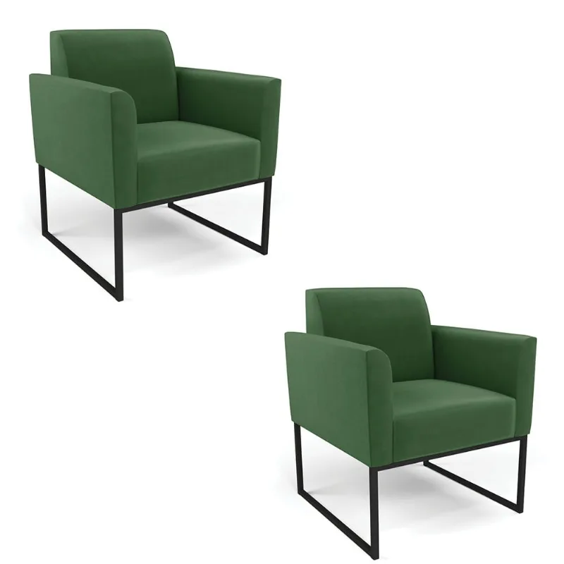 Kit 2 Poltronas Base Industrial Preto Marisa Suede D03 - D?Rossi Verde