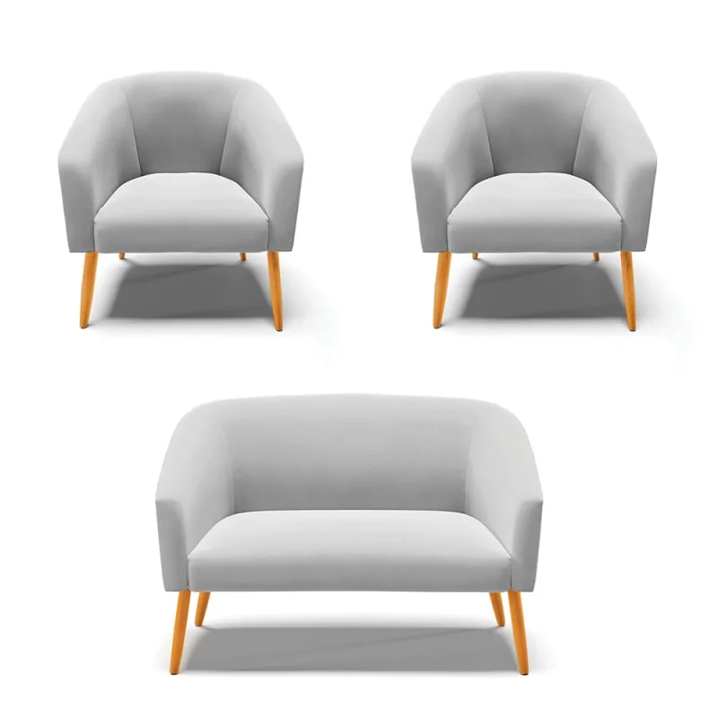 Namoradeira e 2 Poltronas Pé Palito Castanho Stella Suede Cinza D03 - D'Rossi - DRossi