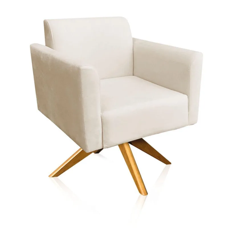 Poltrona Marisa Suede Base Madeira Bege - DRossi