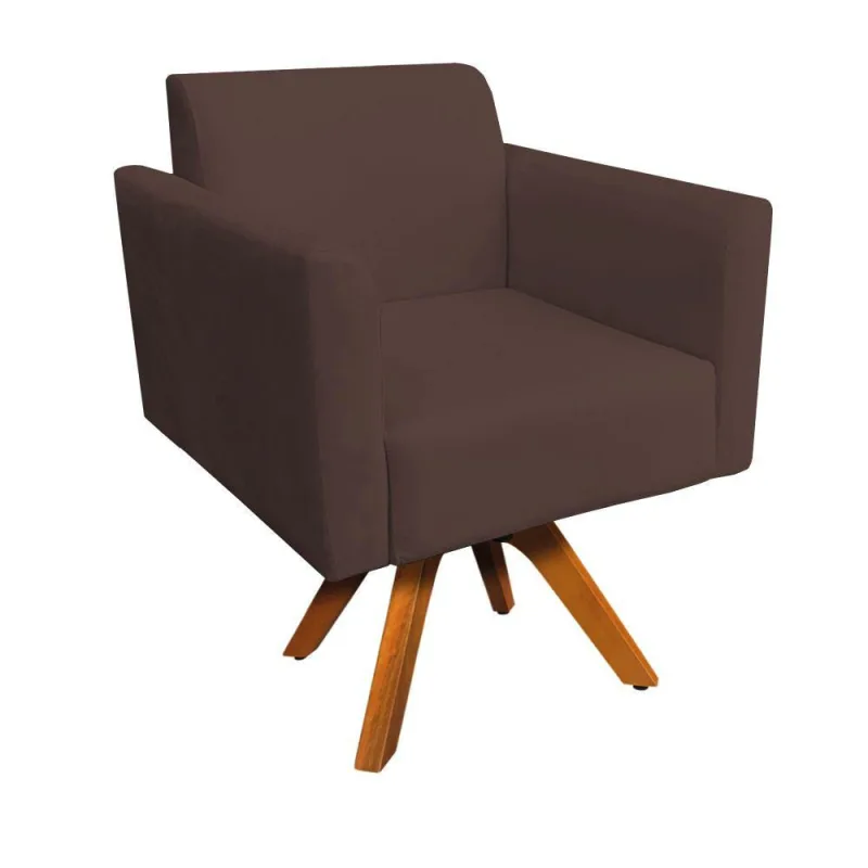 Poltrona Marisa Suede Marrom Base Madeira - DRossi