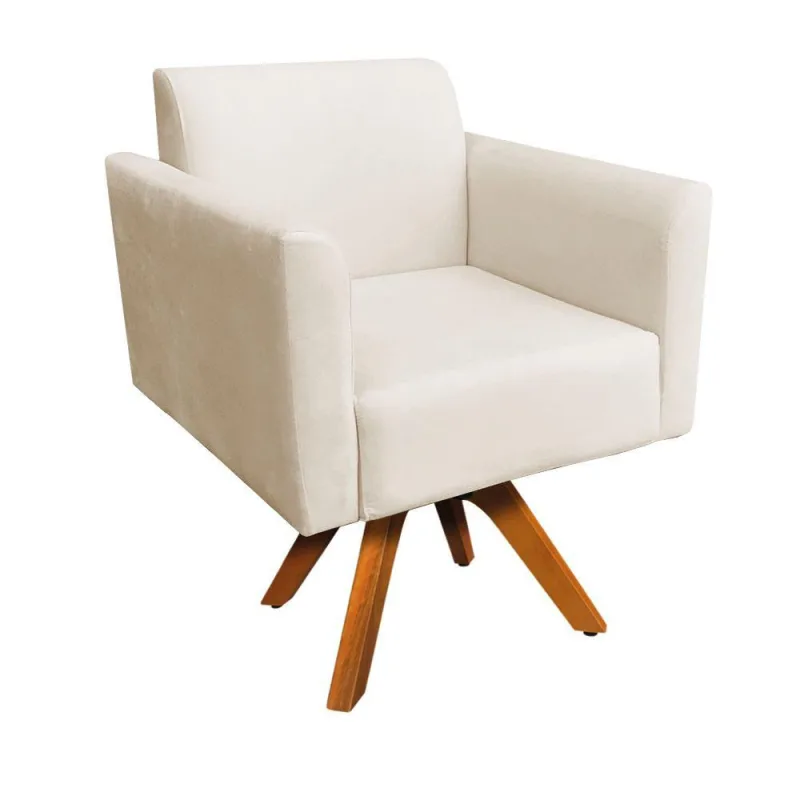 Poltrona Marisa Suede Base Madeira Bege - DRossi