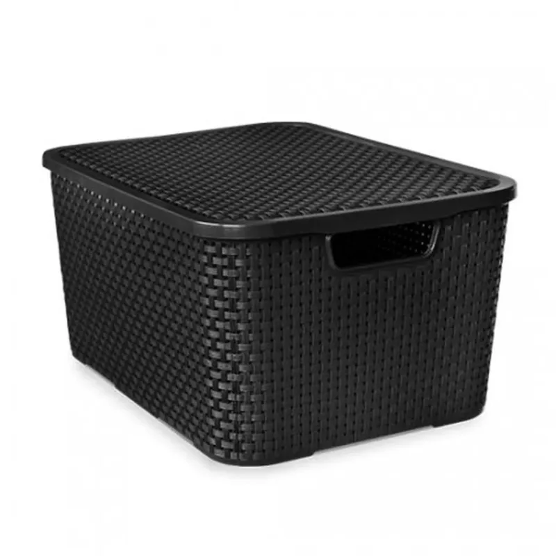 Organizador Rattan Com Tampa 20 Litros Preto Arqplast