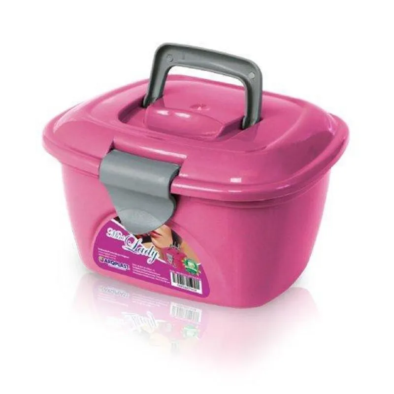 Mini Maleta Lady Box Rosa Com Tampa E Trava 25366 Arqplast - Arqplast