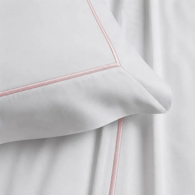 Jogo de Cama 4 Peças 300 Fios Algodão Branco/Rose Festonê Lázio Kacyumara - Casa K Solteiro Plus - Kacyumara