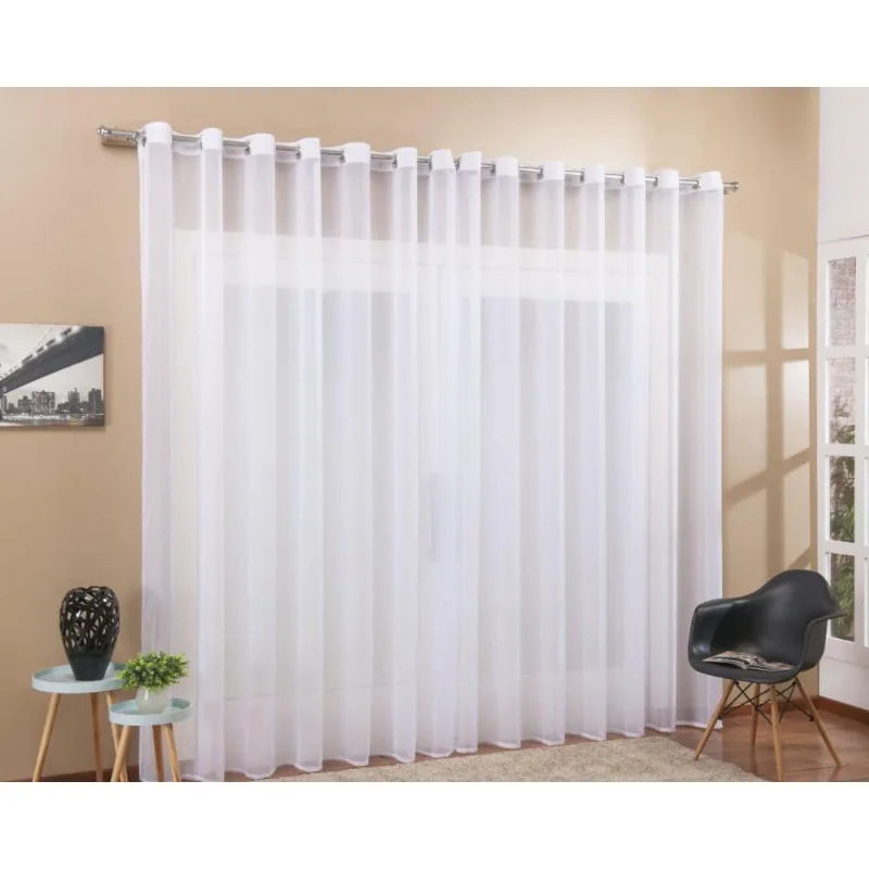 Cortina De Varão Voil Branca 4,00X2,80 Para Sala Ou Quarto