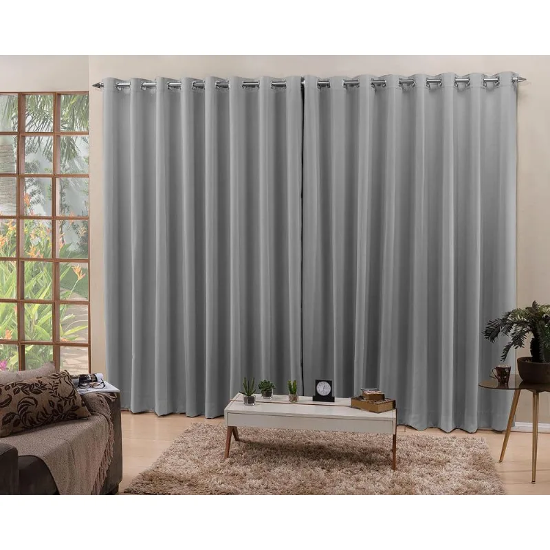 Cortina De Varão Cinza 6,00X2,50 Blackout Tecido Corta Luz