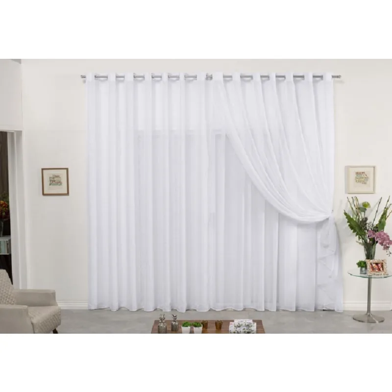 Cortina De Varão Voil Duplo Branco 6,00X2,80 Sala Ou Quarto
