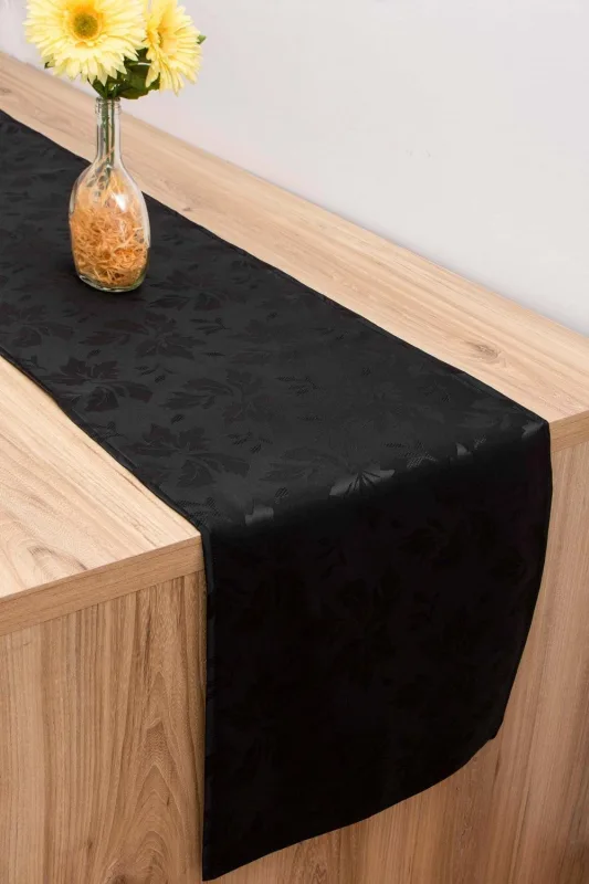 Kit 2 Caminho Trilho Mesa Tecido Jacquard Preto 1,40X0,40 - Não Disponível - Cama, Mesa E Banho