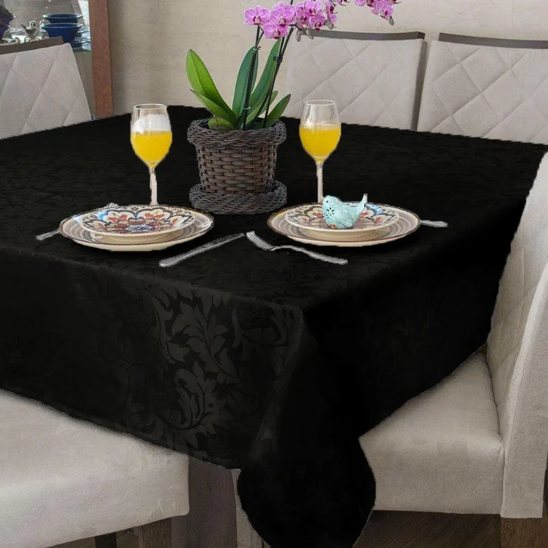Toalha Mesa Retangular 2,7X1,5 Jacquard Preto +8 Guardanapo