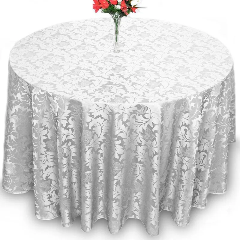 10 Toalha De Mesa Redonda Jacquard Cinza 8 Lugares Festa