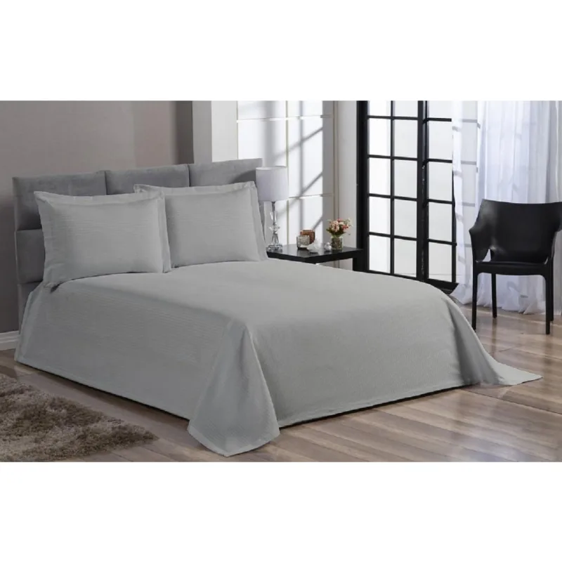 Cobre Leito Colcha Cama Queen Piquet Cinza Algodão 3 Peças