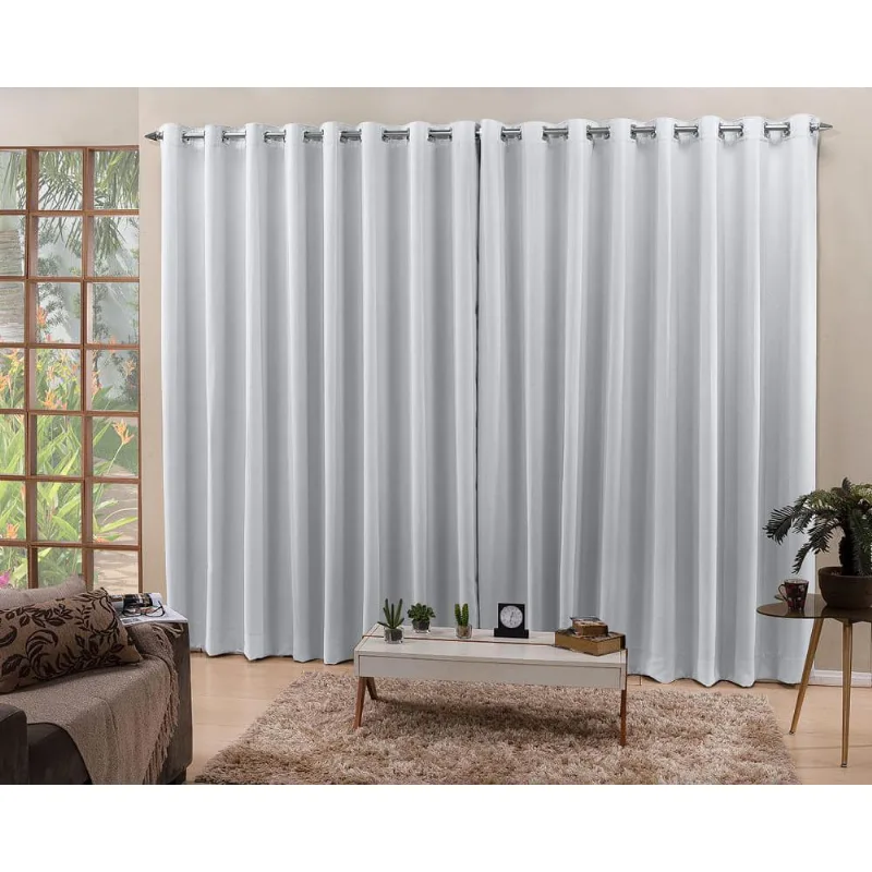 Cortina De Varão Branco Gelo 4,00X2,50 Blecaute Tecido