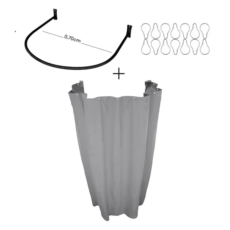 Kit Provador Arco Cortina Blackout Cinza Corta Luz 100%