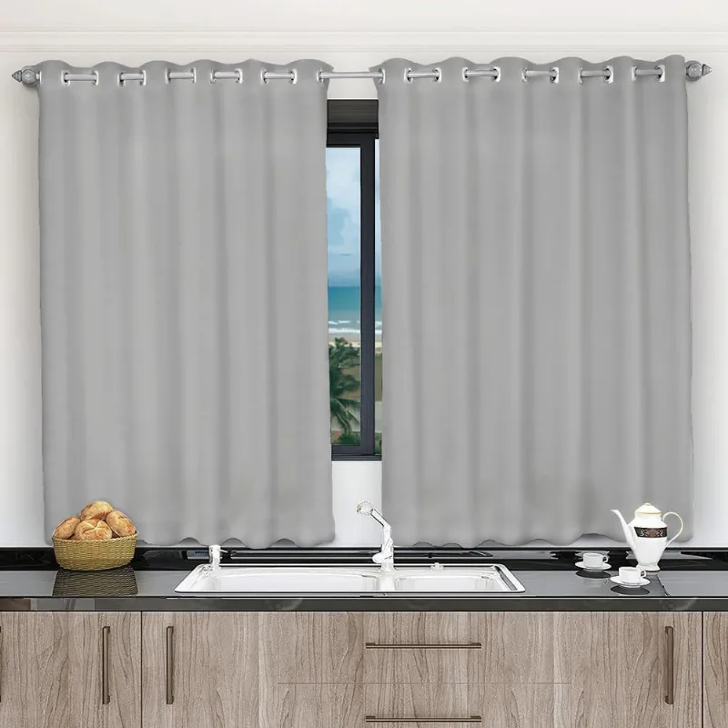 Cortina De Cozinha 2,00X1,20 Falso Blackout Cinza Corta Luz