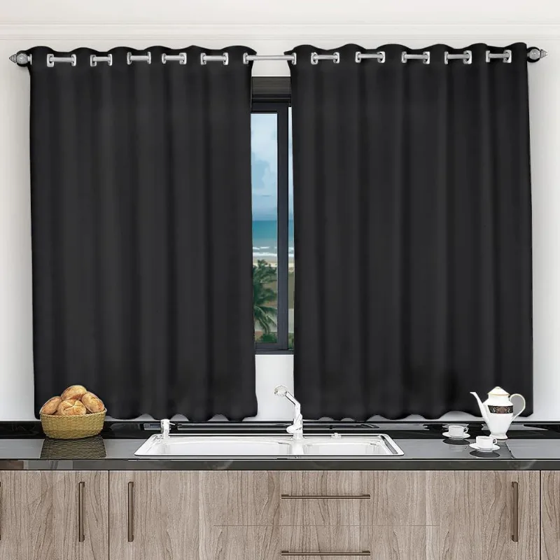 Cortina De Cozinha 3,00X1,20 Falso Blackout Preto Corta Luz
