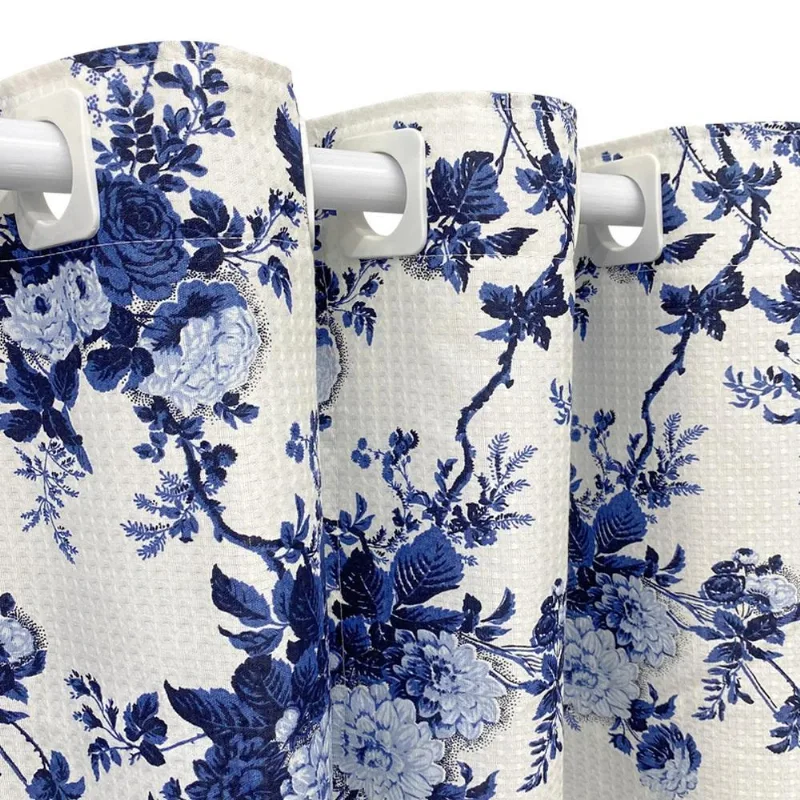 Cortina Branca Tecido Piquet Floral 2,80X2,50 Sala Quarto