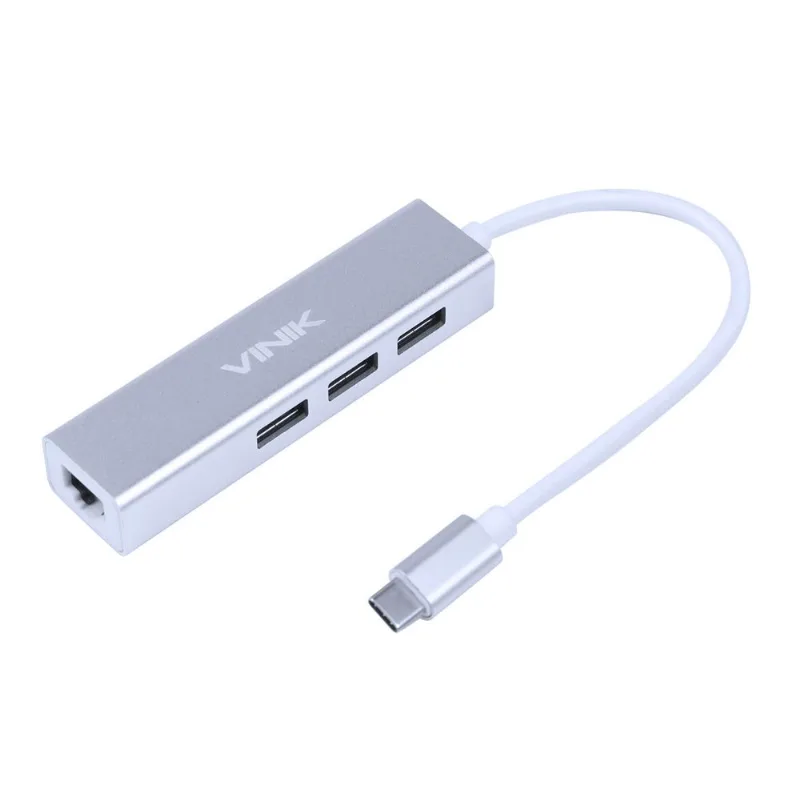 Hub Usb Tipo C / Type C Para 3 Usb 3.0 + Rj45 1000 Mbps Gigabit - Hc-4rj