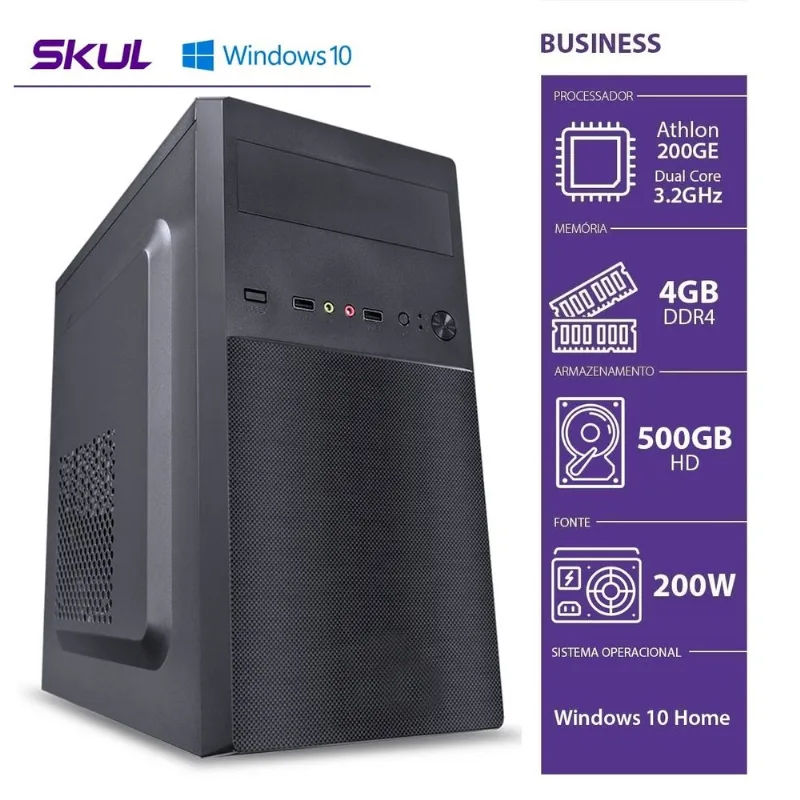 Computador Home H200 - ATHLON Dual Core 200GE 3.2GHZ 4GB DDR4 HD 500GB HDMI/VGA Fonte 200W Windows 10 Home