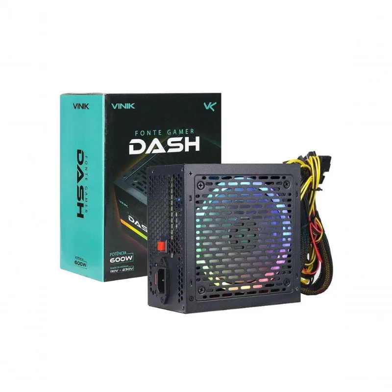 Fonte Gamer Dash 600w VFG600WPR Com Fan 120mm Led Rgb Preto Vinik