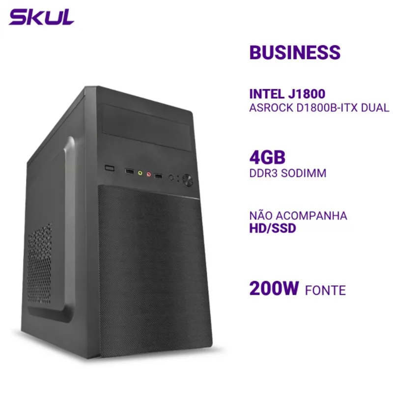 Computador Business B100 INTEL J1800 ASROCK D1800B-ITX Dual Core 2.41 GHZ sem HD/SSD Memória 4GB DDR3 Sodimm Fonte 200W