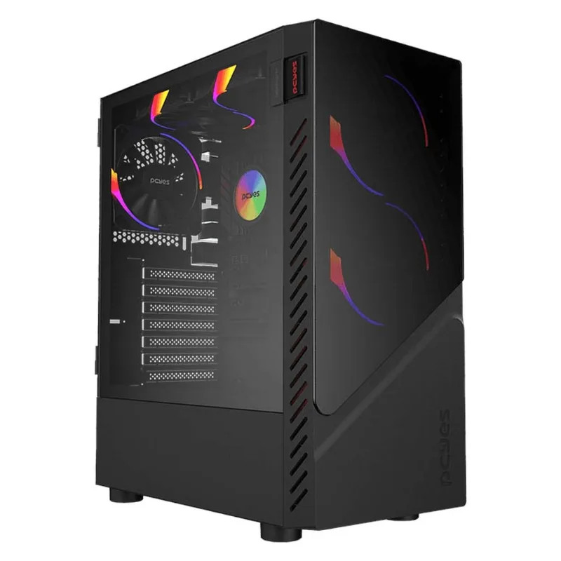 Gabinete Gamer PCyes Set Black Vulcan Vidro Temperado Preto GSBVPBR (MP)