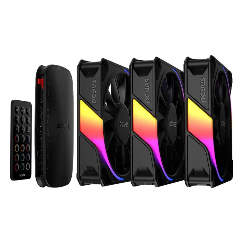 Kit 3 Cooler Fan Pcyes Sangue Frio 3 ARGB Black Vulcan 120mm (MP)
