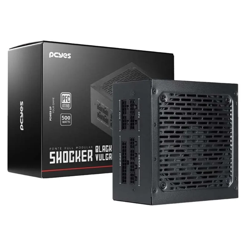Fonte ATX 500W PCyes Shocker Full Modular 80 Plus PFC Ativo Black Vulcan (MP)