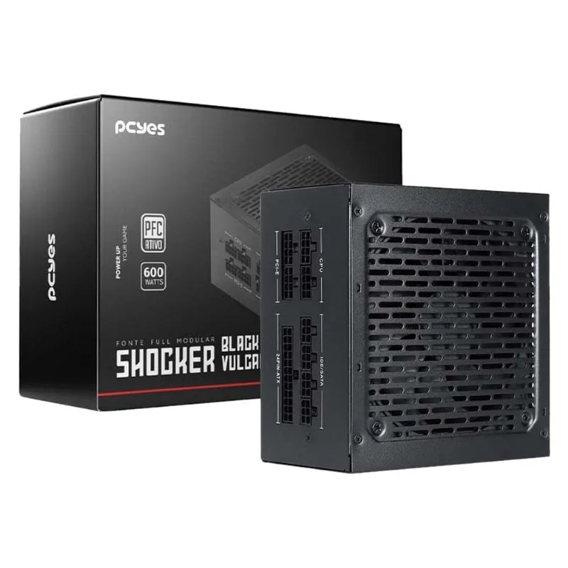 Fonte ATX 600W PCyes Shocker Full Modular 80 Plus PFC Ativo Black Vulcan (MP)