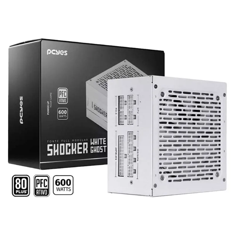 Fonte ATX 600W PCyes Full Modular 80 Plus PFC Ativo White Ghost Branca (MP)