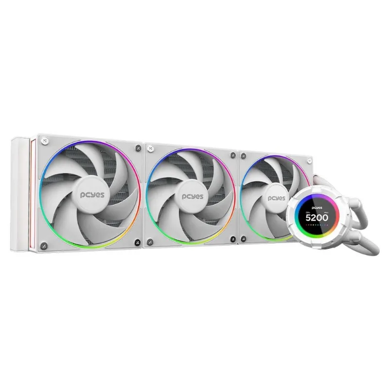 Water Cooler Pcyes Vision White Ghost Tela Lcd Argb 360mm (AMD/Intel) - Branco - VS240WG
