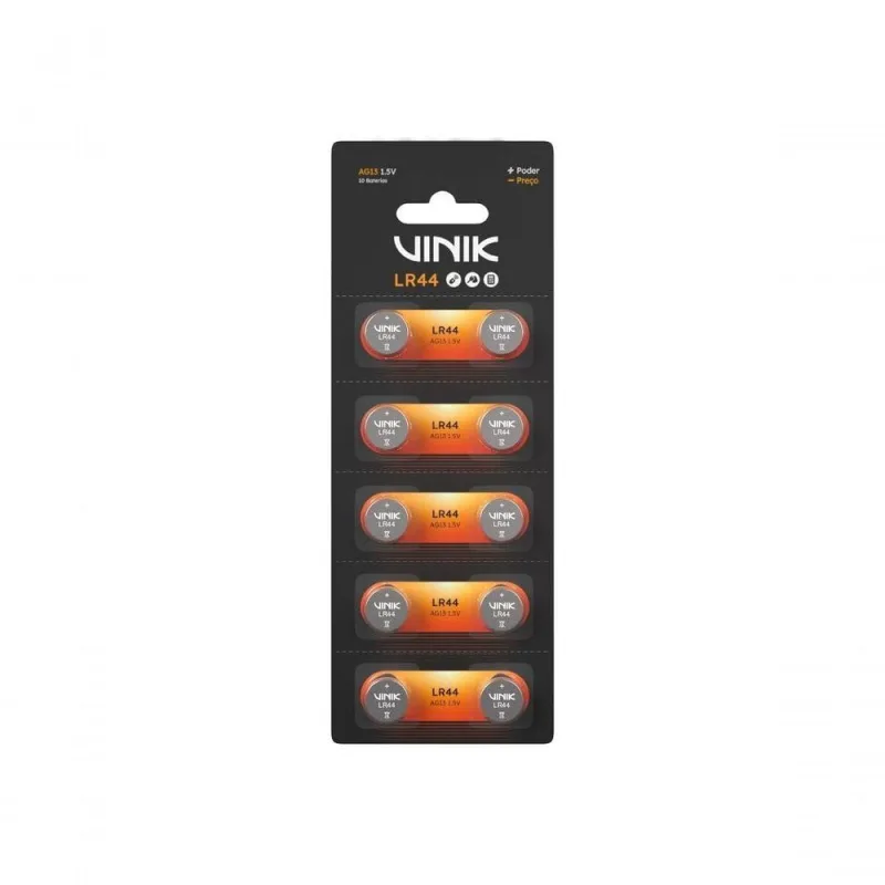 Bateria Alcalina LR44 VB44B10 1.5V para Controles Brinquedos Lanternas Sensores 10 Unidades Vinik - Vinik - Brinquedos