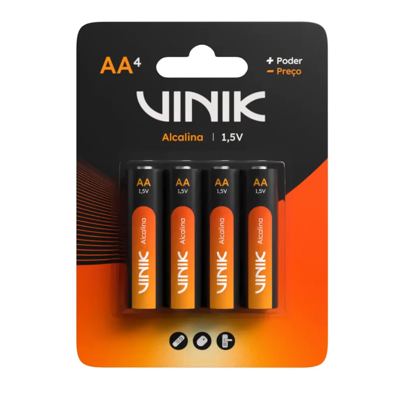 Pilha Alcalina AA 1.5V com 4 Vinik - VINIK