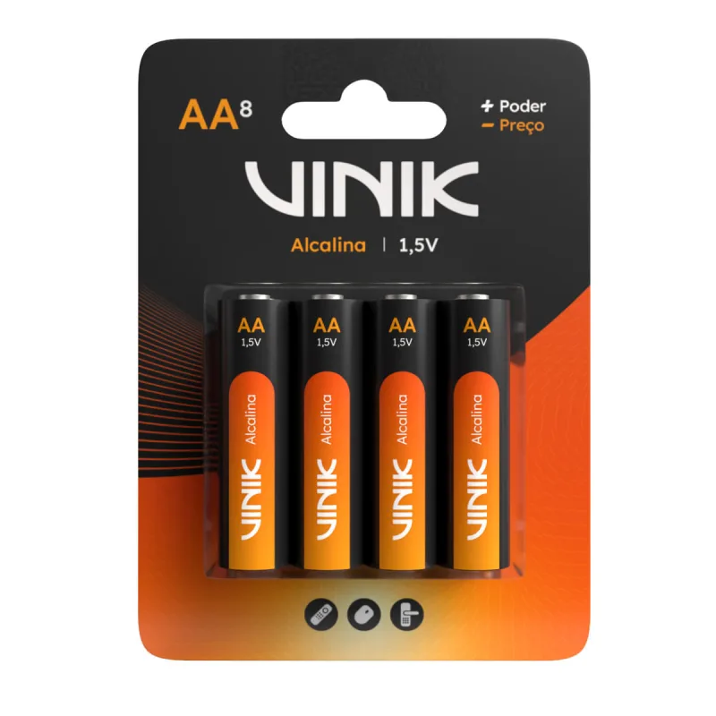 Pilha Alcalina AA 1.5V Vinik 8 - VINIK