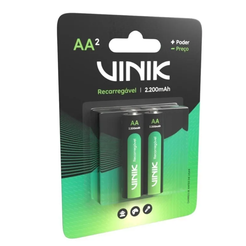 Pilha Recarregável Aa 2200mah C/ 2 - Vinik