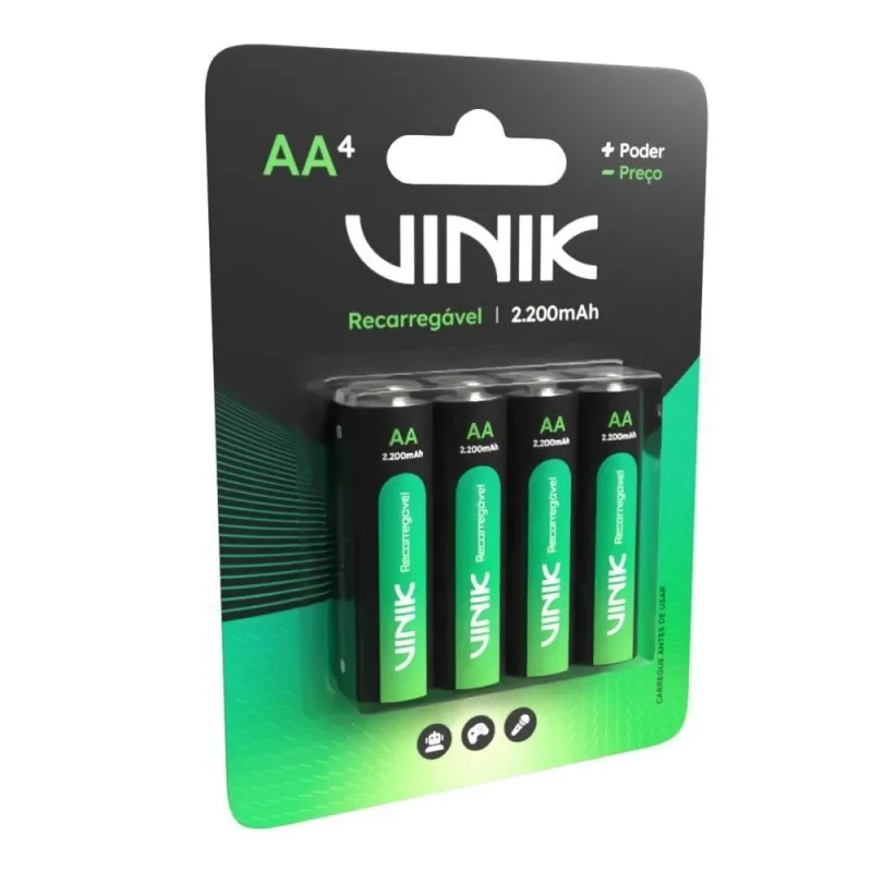 Pilha Recarregável Aa 2200mah C/ 4 - Vinik - Casa E Construção