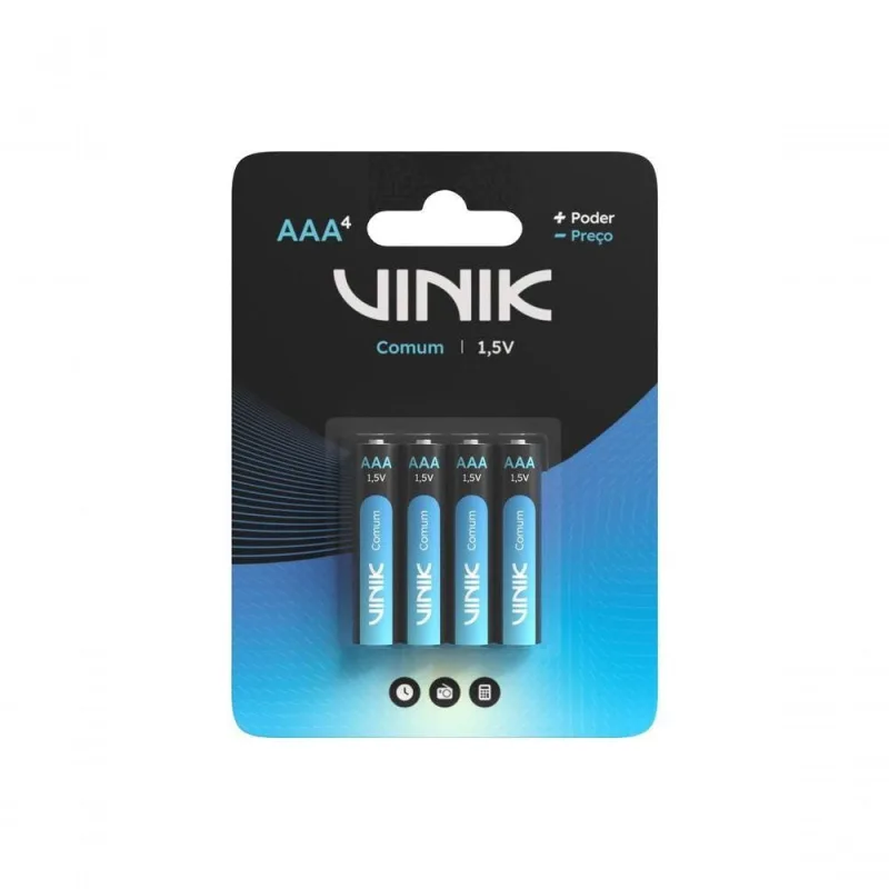 Pilha Comum AAA VP3AB4C 1.5V para Controles Lanternas Brinquedos Blister 4 Unidades Vinik - Vinik - Agro