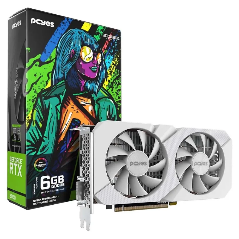 Placa De Vídeo 6GB RTX 3050 GDDR6 Pcyes Project Edge NVIDIA GeForce 96BIT DisplayPort HDMI DVI (MP)